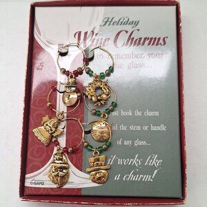 Vintage brass Christmas wine charms Set of 6 - ganz